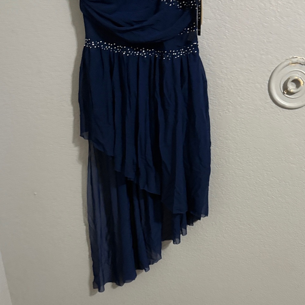 Navy Blue Sleeveless Dress with Rhinestone Accents - Picture 2 of 6